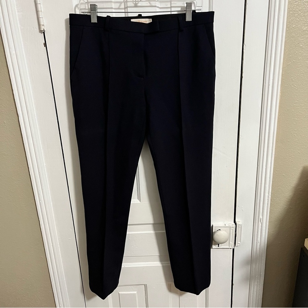 Tory Burch Slim Straight Flat Front Pants Navy Blue Size 8